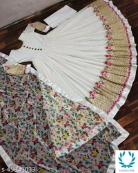 White Georgette Long Gown - Free Size, White, Georgette, Embroidered, Pack of :1